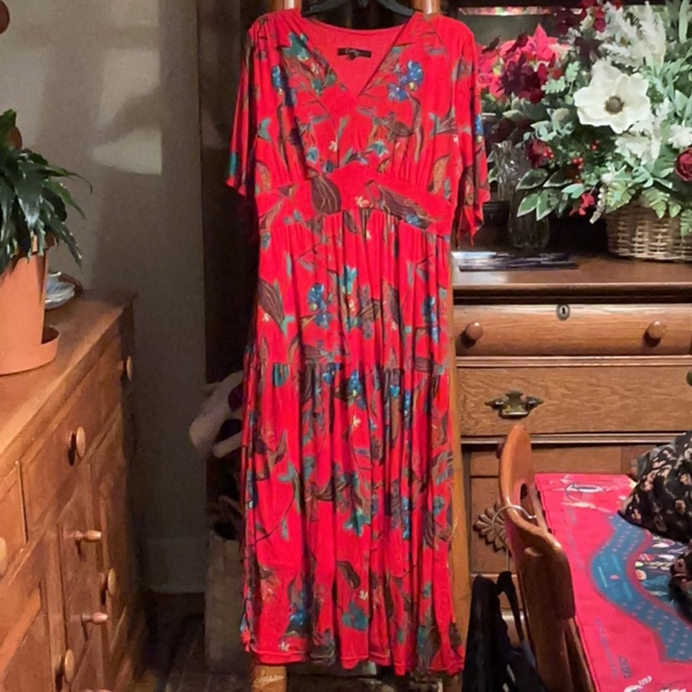 Vibrant Red Floral Maxi Dress